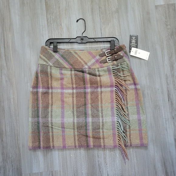 NWT LAUREN RALPH LAUREN Wool Plaid Fringe Trim Tweed Miniskirt - Picture 2 of 16